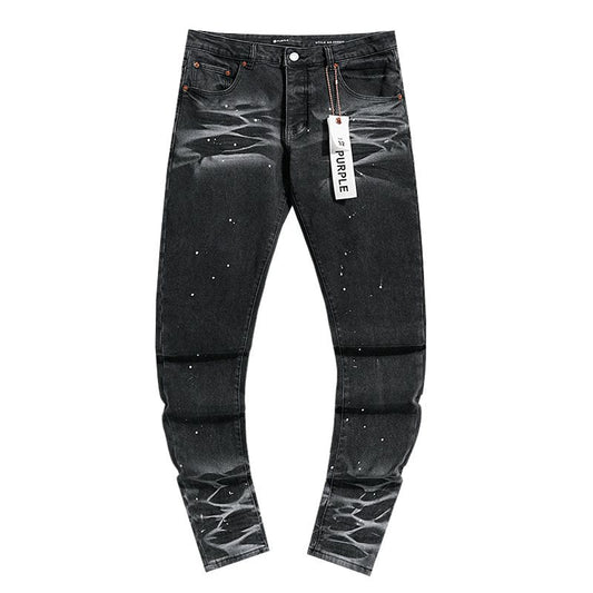 Purple Brand Paint Splatter Waxed-Look Black Jeans — hero