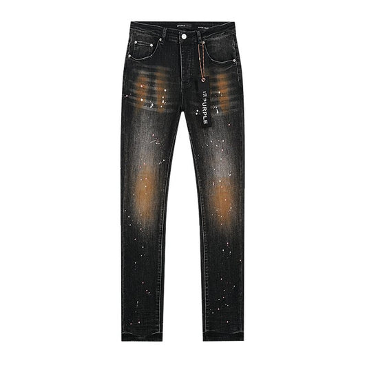Purple Brand Distressed Paint-Splatter Jeans — hero