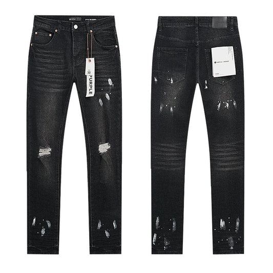 Purple Brand Black Distressed Paint-Splatter Jeans — hero