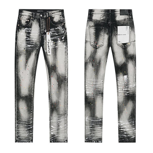 Purple Brand Washed Distressed Paint-Effect Jeans — hero
