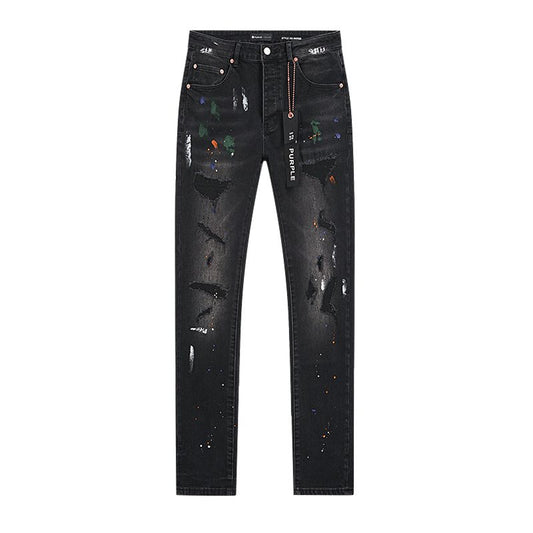 Purple Brand Black Distressed Paint-Splatter Jeans — hero