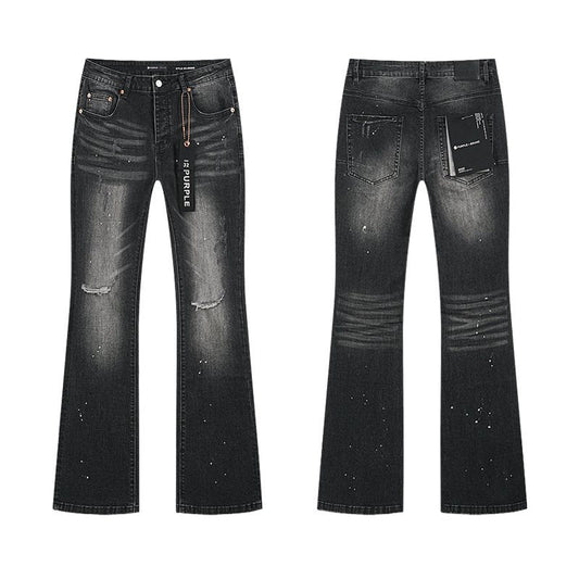 Purple Brand Washed Black Distressed Paint-Splatter Jeans — hero