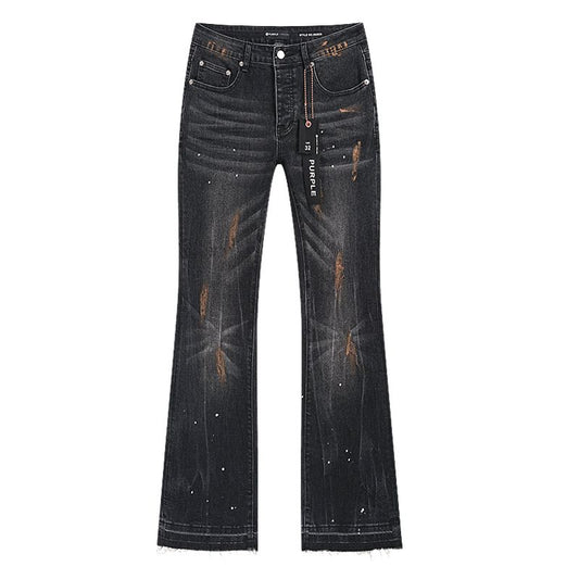 Purple Brand Distressed Paint-Splatter Flared Jeans — hero