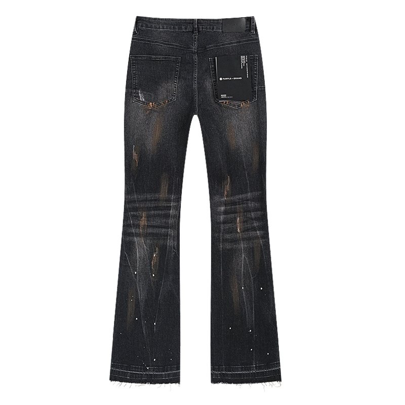 Purple Brand Distressed Paint-Splatter Flared Jeans — back