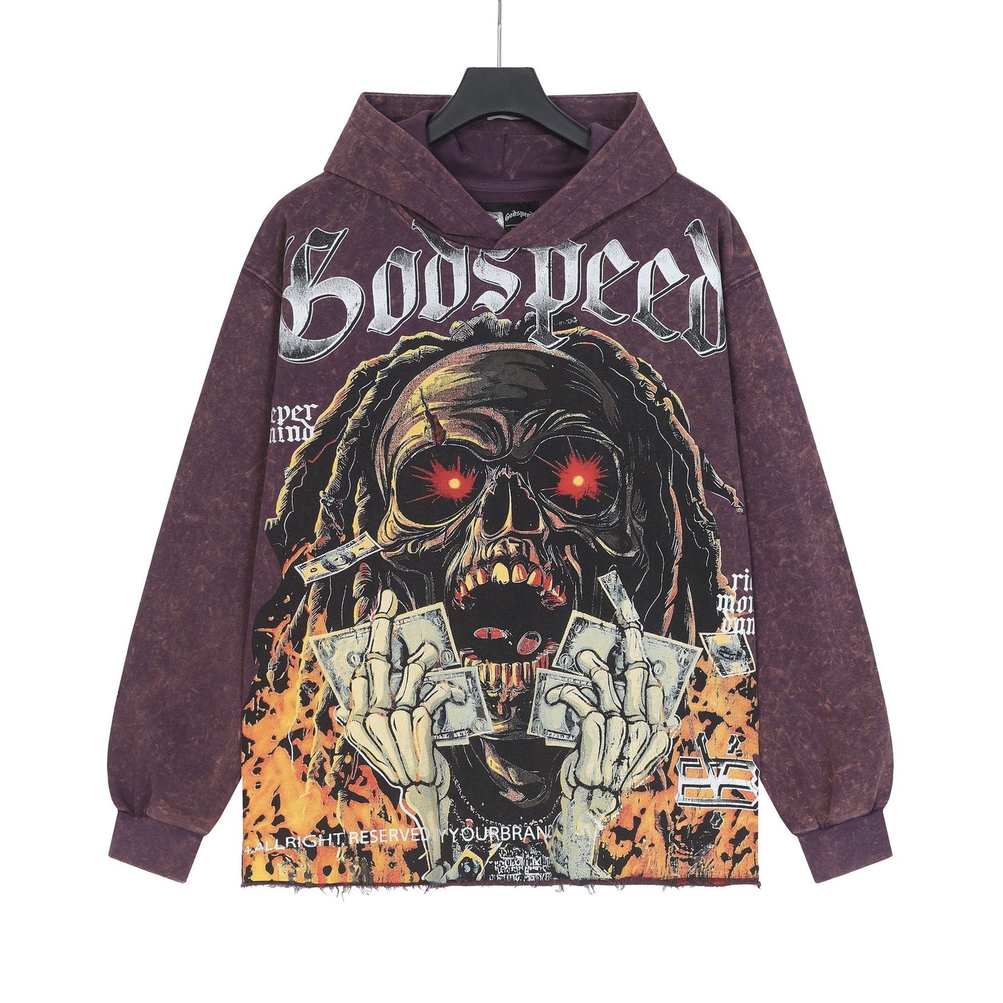 Godspeed Skull Graphic Acid Wash Hoodie — front