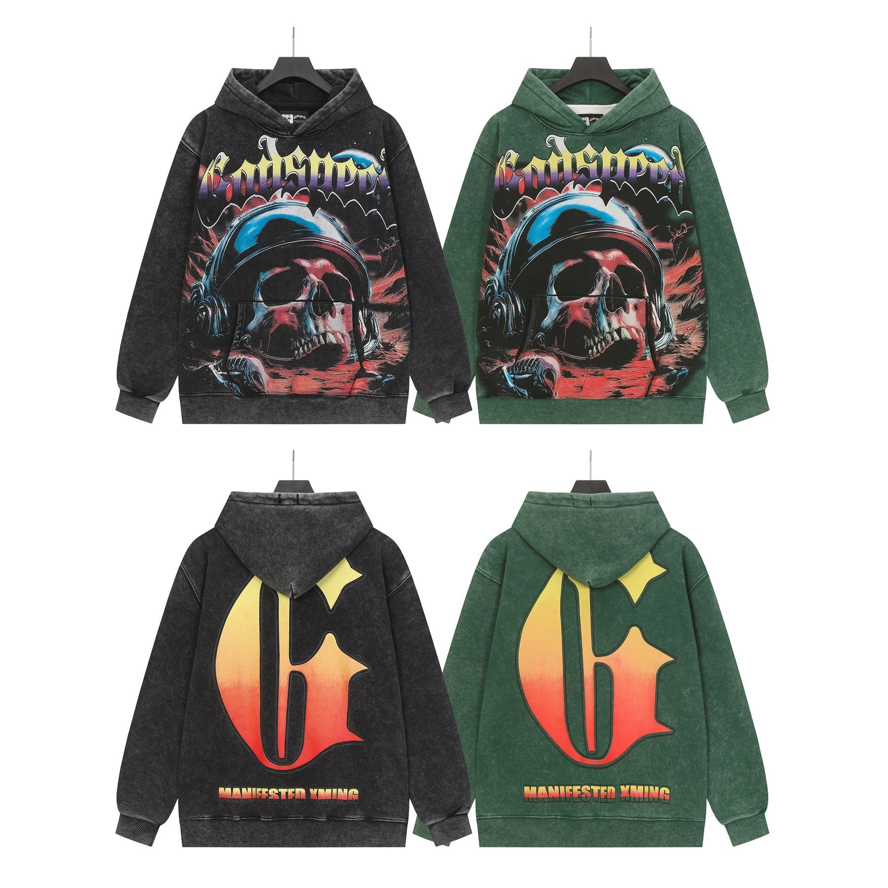 Godspeed Skull Graphic Acid Wash Hoodie — comparison