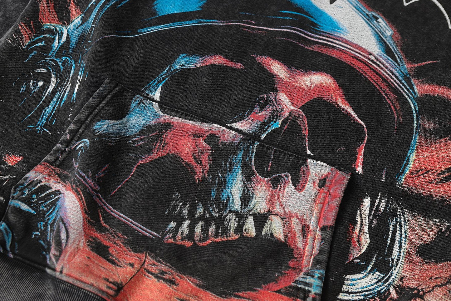 Godspeed Skull Graphic Acid Wash Hoodie — detail