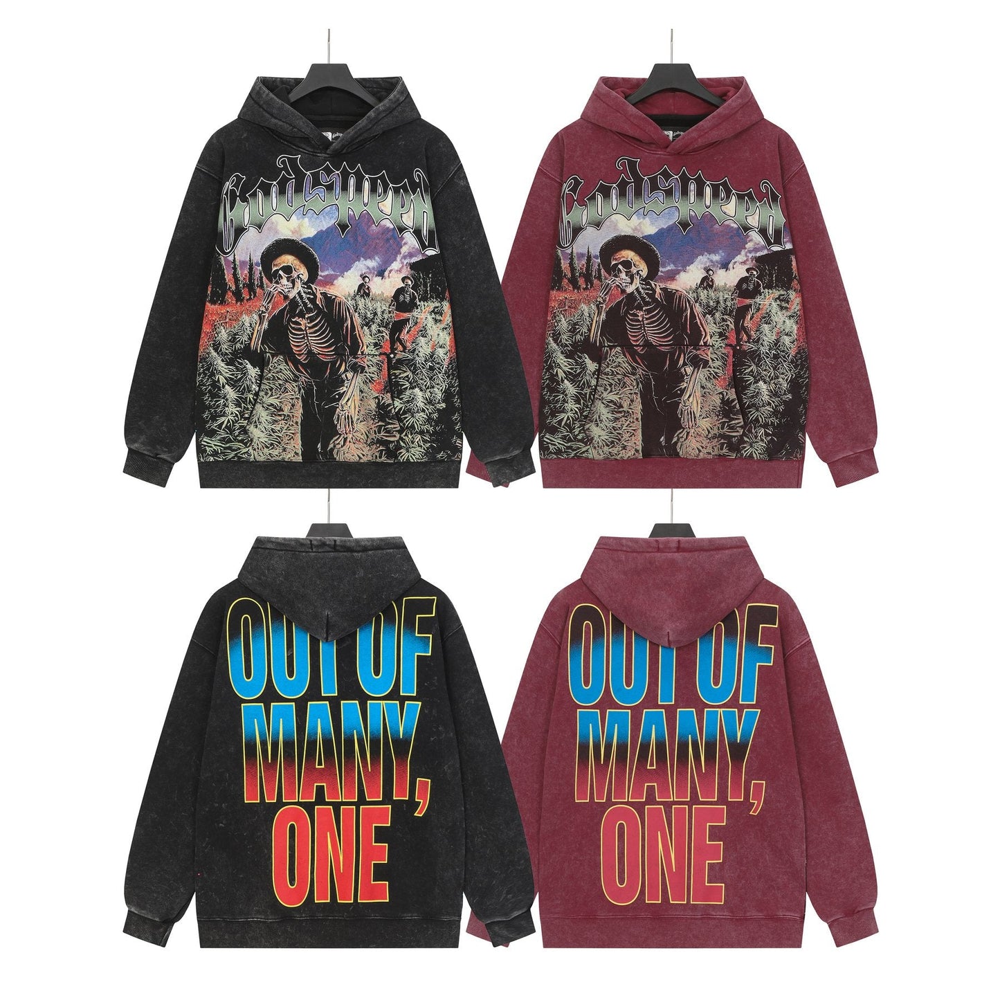 Godspeed Out of Many One Graphic Acid Wash Hoodie — comparison