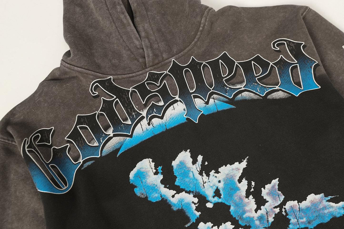 Godspeed Rock Graphic Distressed Hem Hoodie — detail