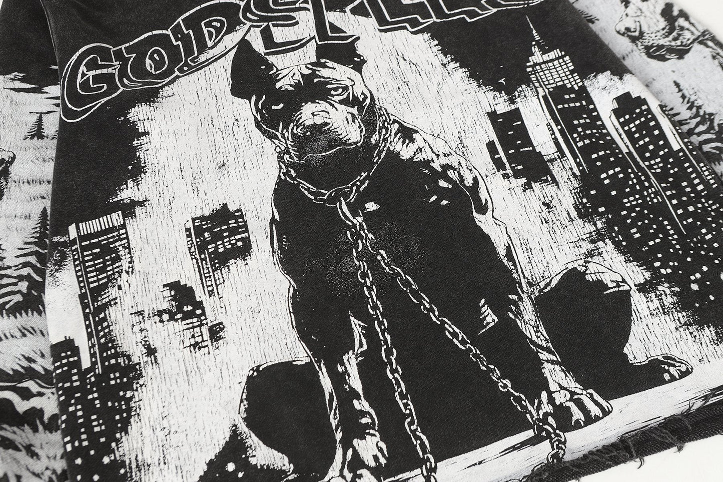 Godspeed Dog & City Graphic Raw-Hem Hoodie — detail