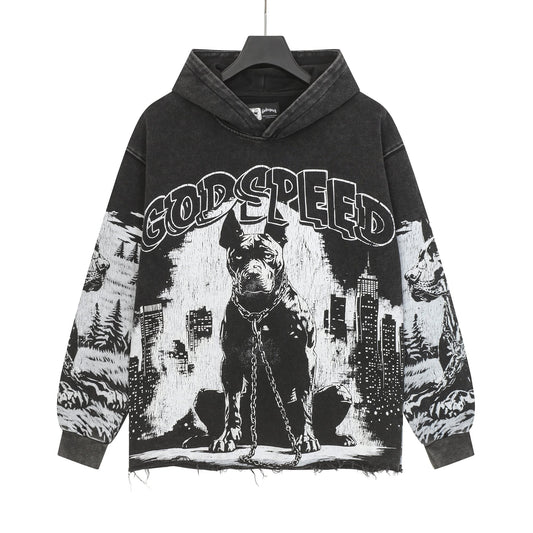 Godspeed Dog & City Graphic Raw-Hem Hoodie — hero