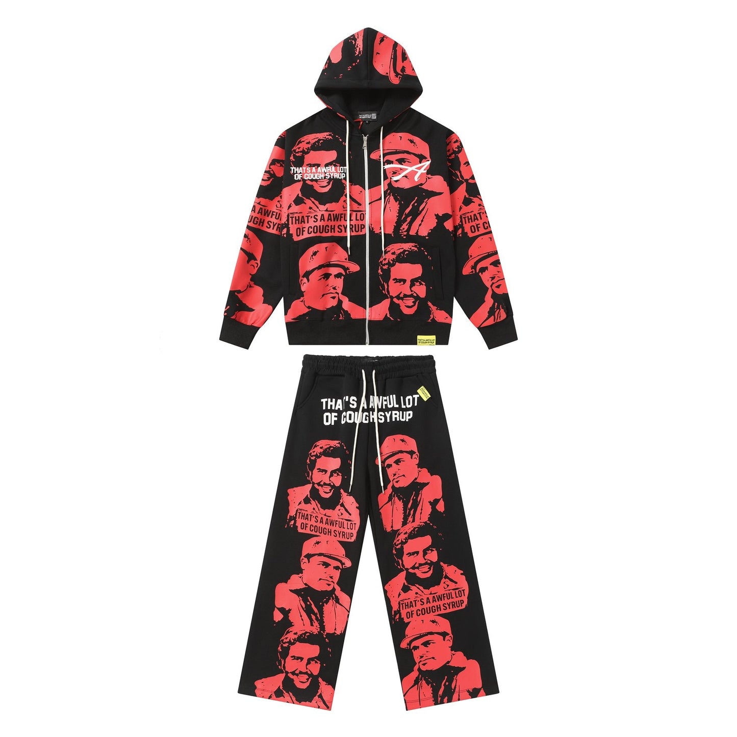 THAT'S A AWFUL LOT OF COUGH SYRUP Star Graphic Zip Hoodie & Pants Matching Set — front