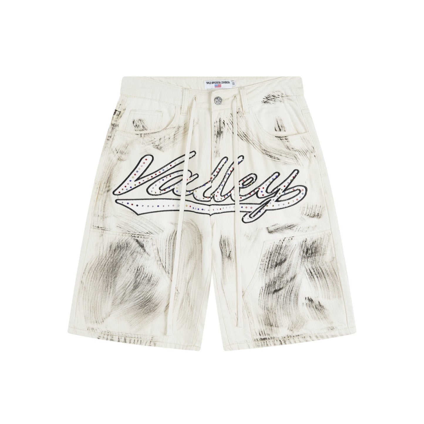 VALLEY Skittles Rhinestone Denim Shorts — front