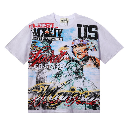 MAJESTIK Liberty Statue Rhinestone Graphic T-Shirt — hero