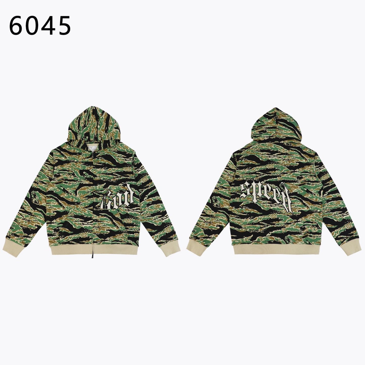Godspeed Camouflage Gothic Letter Zip Hoodie — front