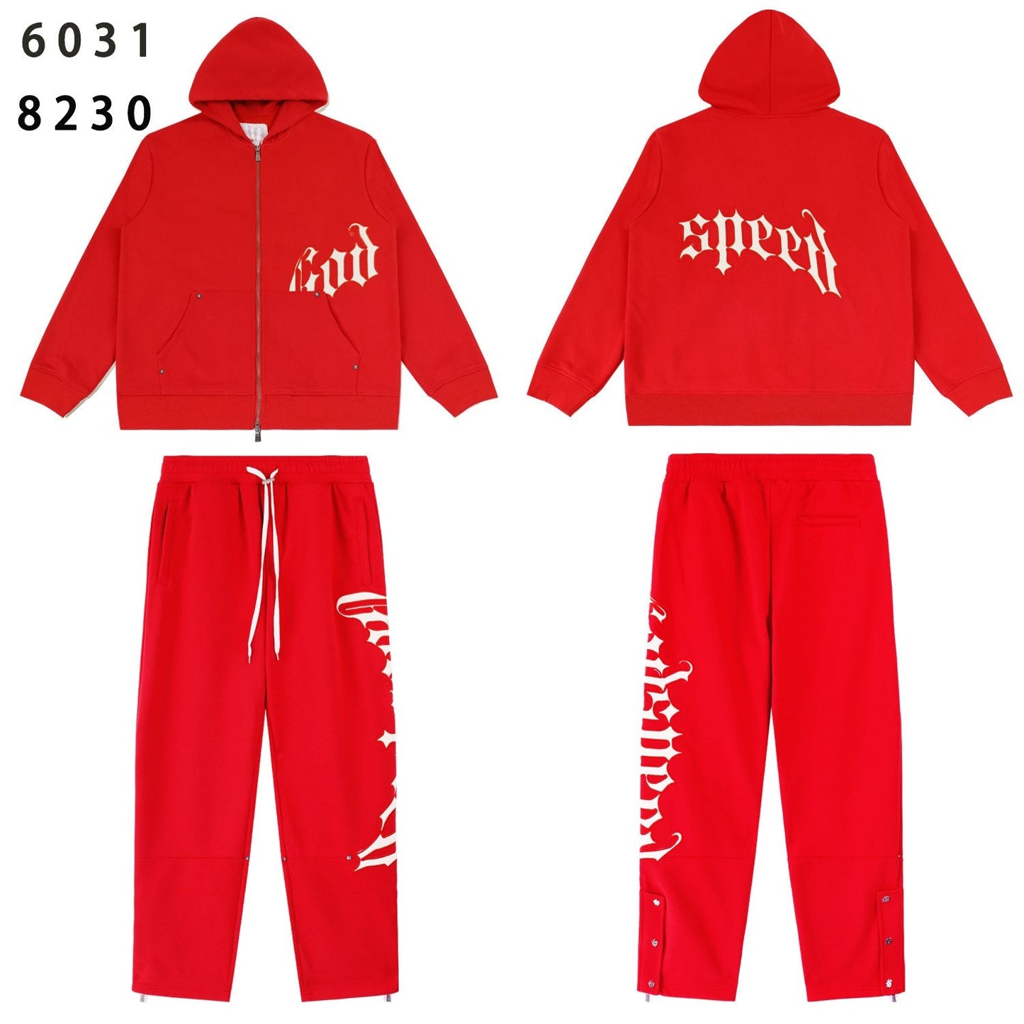 Godspeed Red Gothic Print Zip Hoodie Tracksuit Set — front