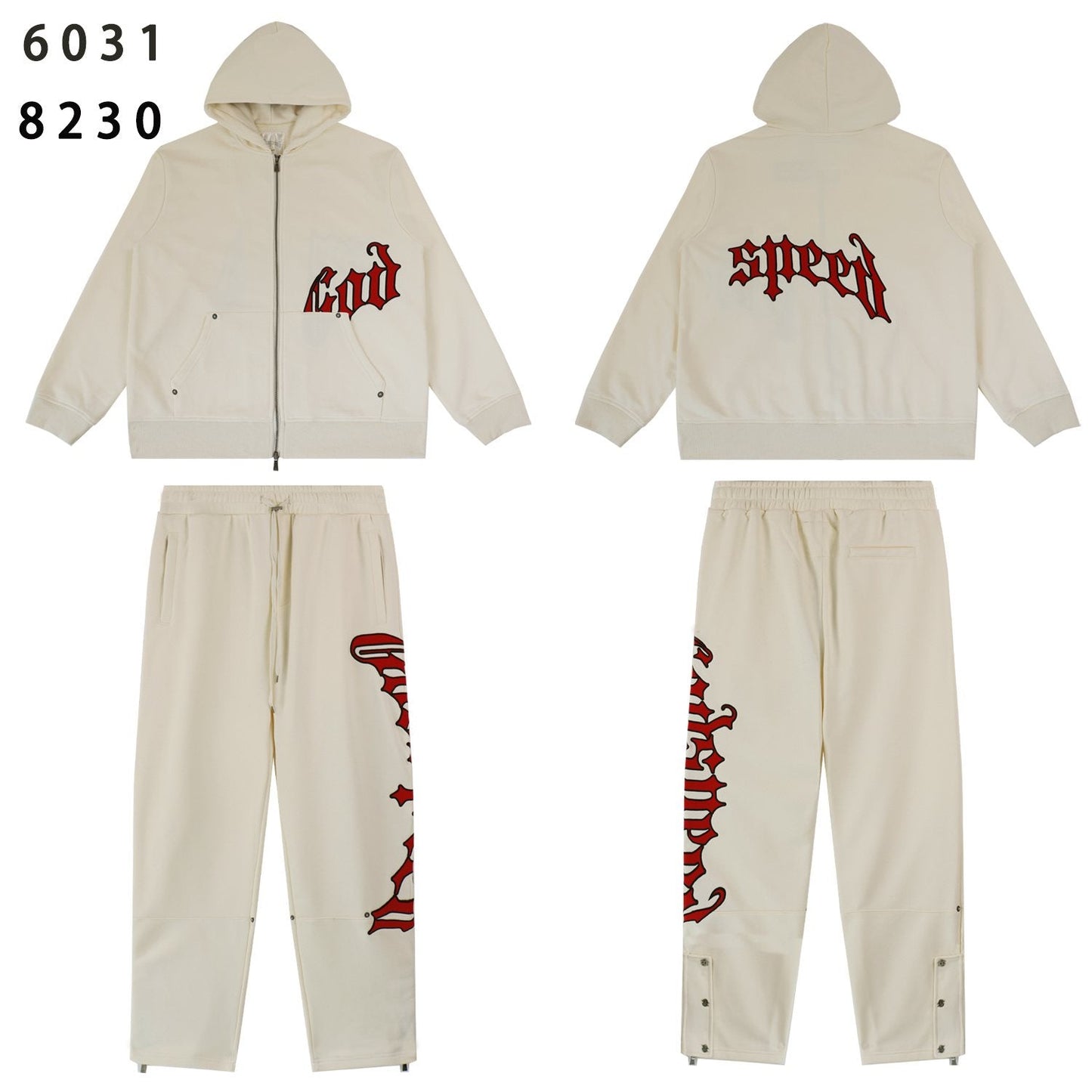 Godspeed Red Gothic Print Zip Hoodie Tracksuit Set — front