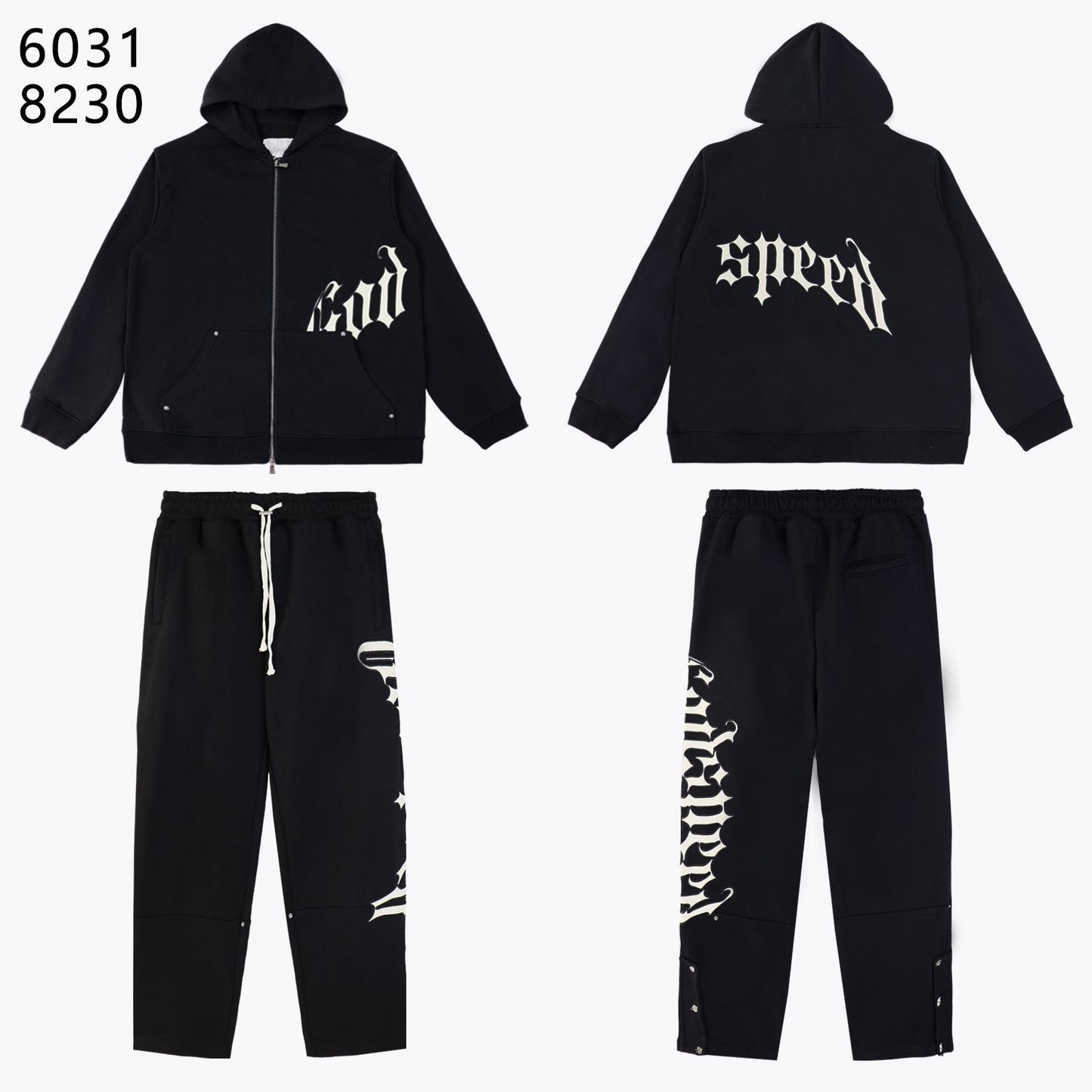 Godspeed White Gothic Zip Hoodie & Jogger Matching Set — front