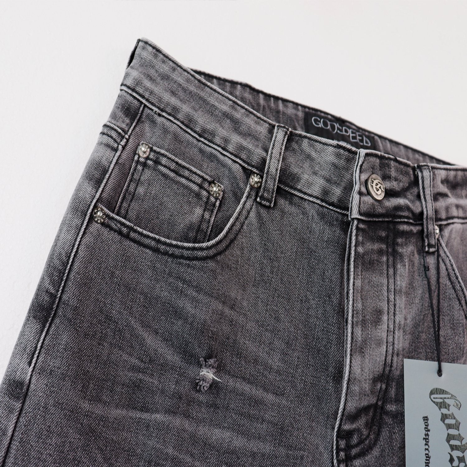 Godspeed Washed Distressed Jeans — detail