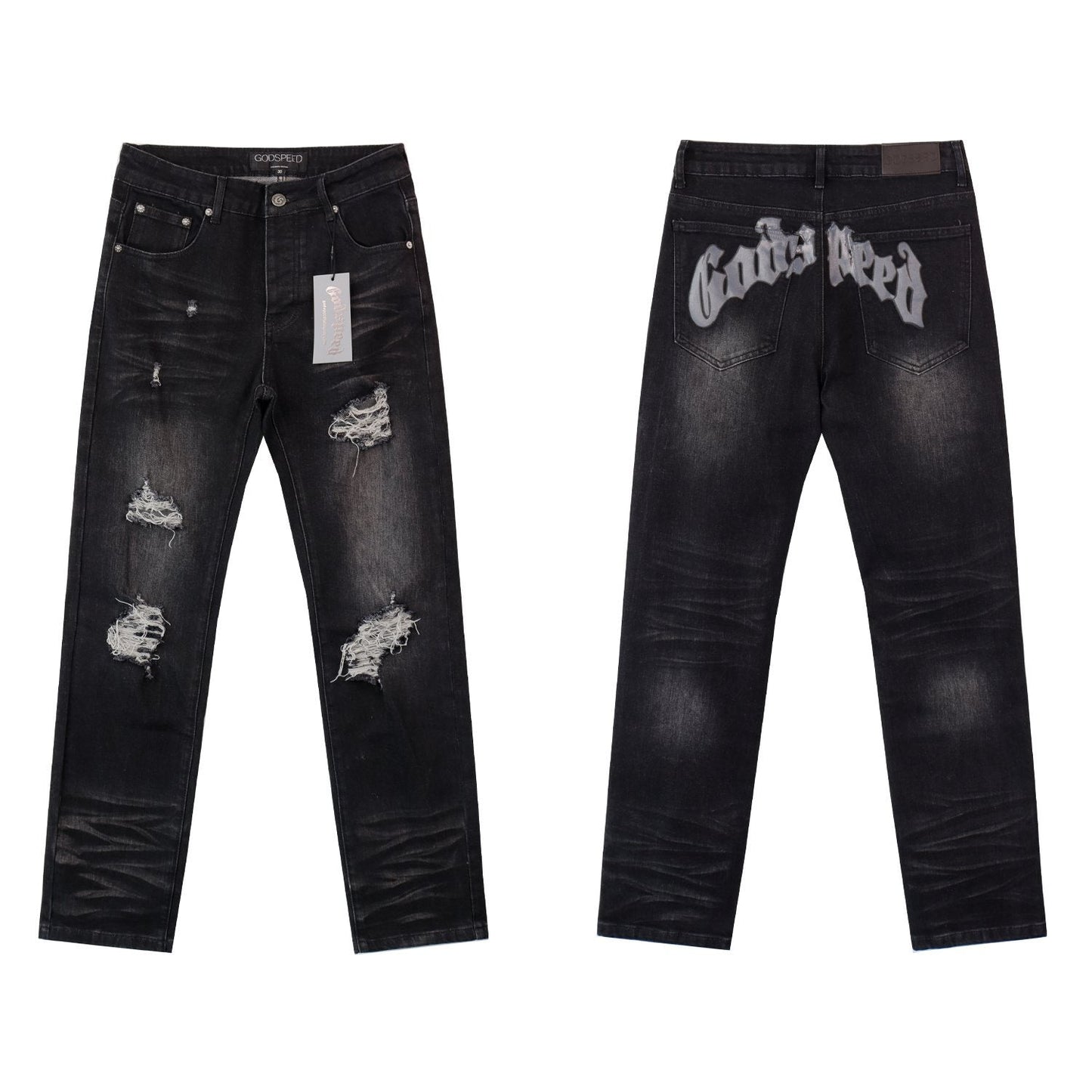 Godspeed Washed Distressed Jeans — front