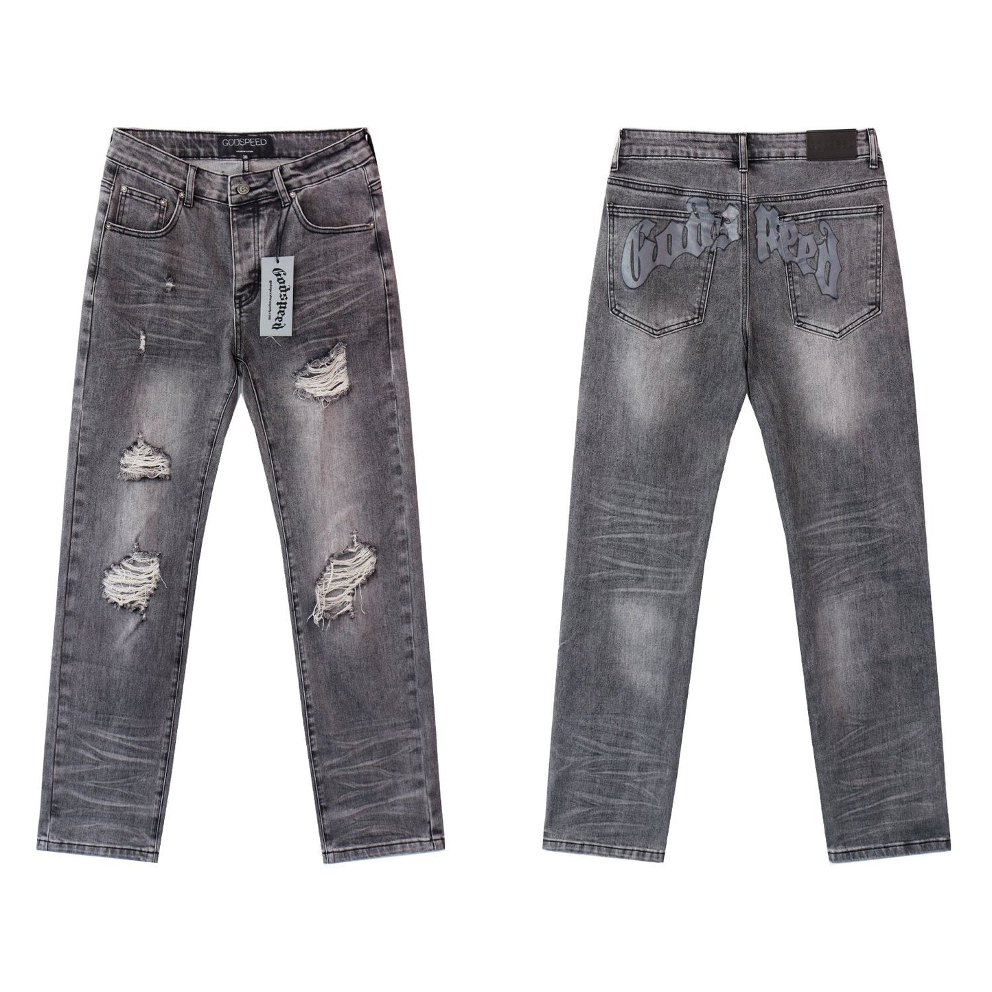 Godspeed Washed Distressed Jeans — front