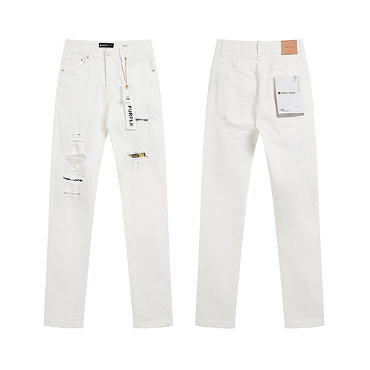 Purple Brand White Distressed Slim Jeans — hero