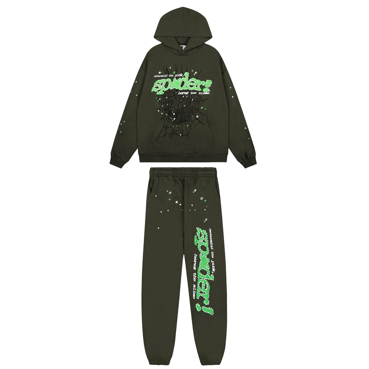 Sp5der Olive Green Spiderweb Graphic Matching Set — hero