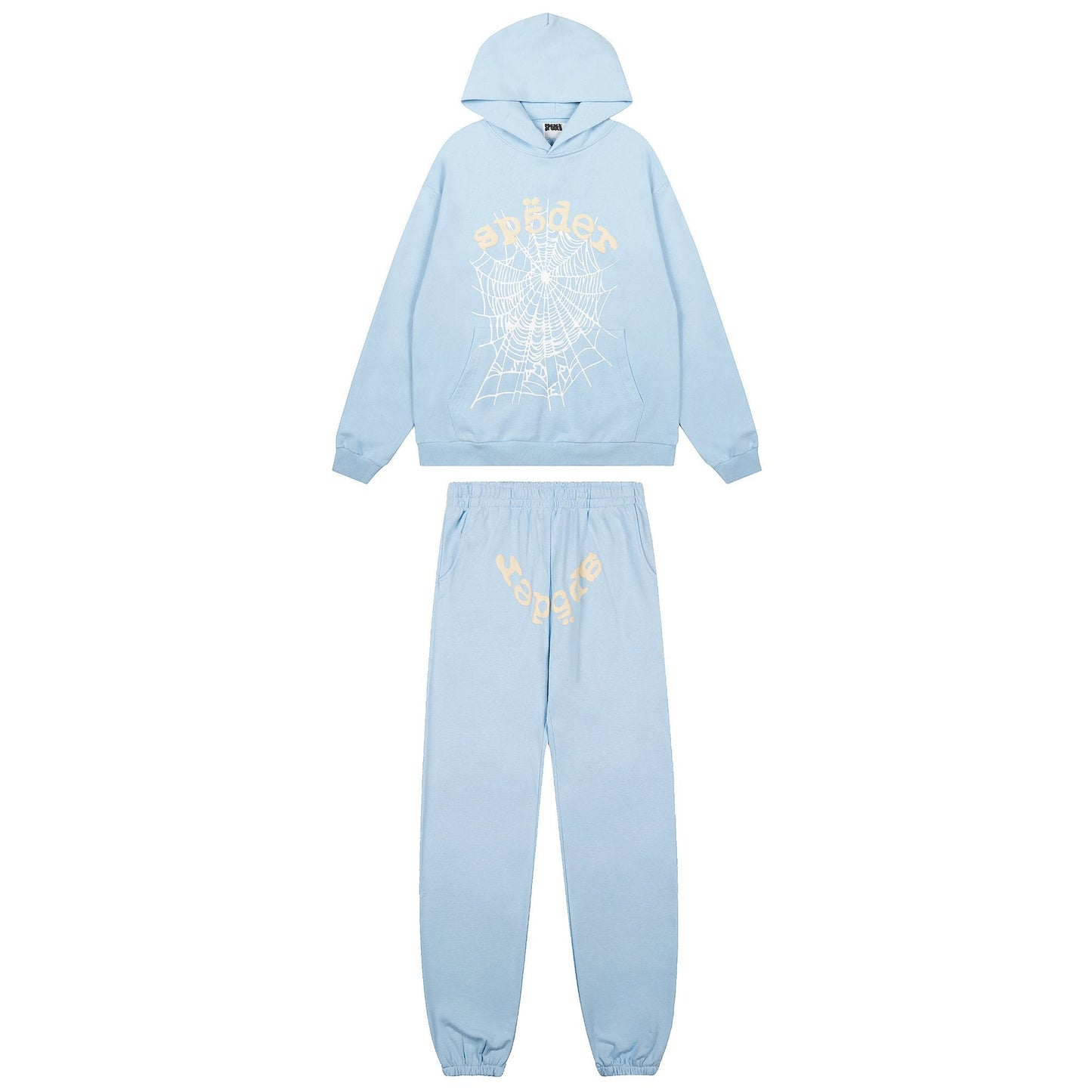 Sp5der Light Blue Graphic Hoodie & Sweatpants Matching Set — hero