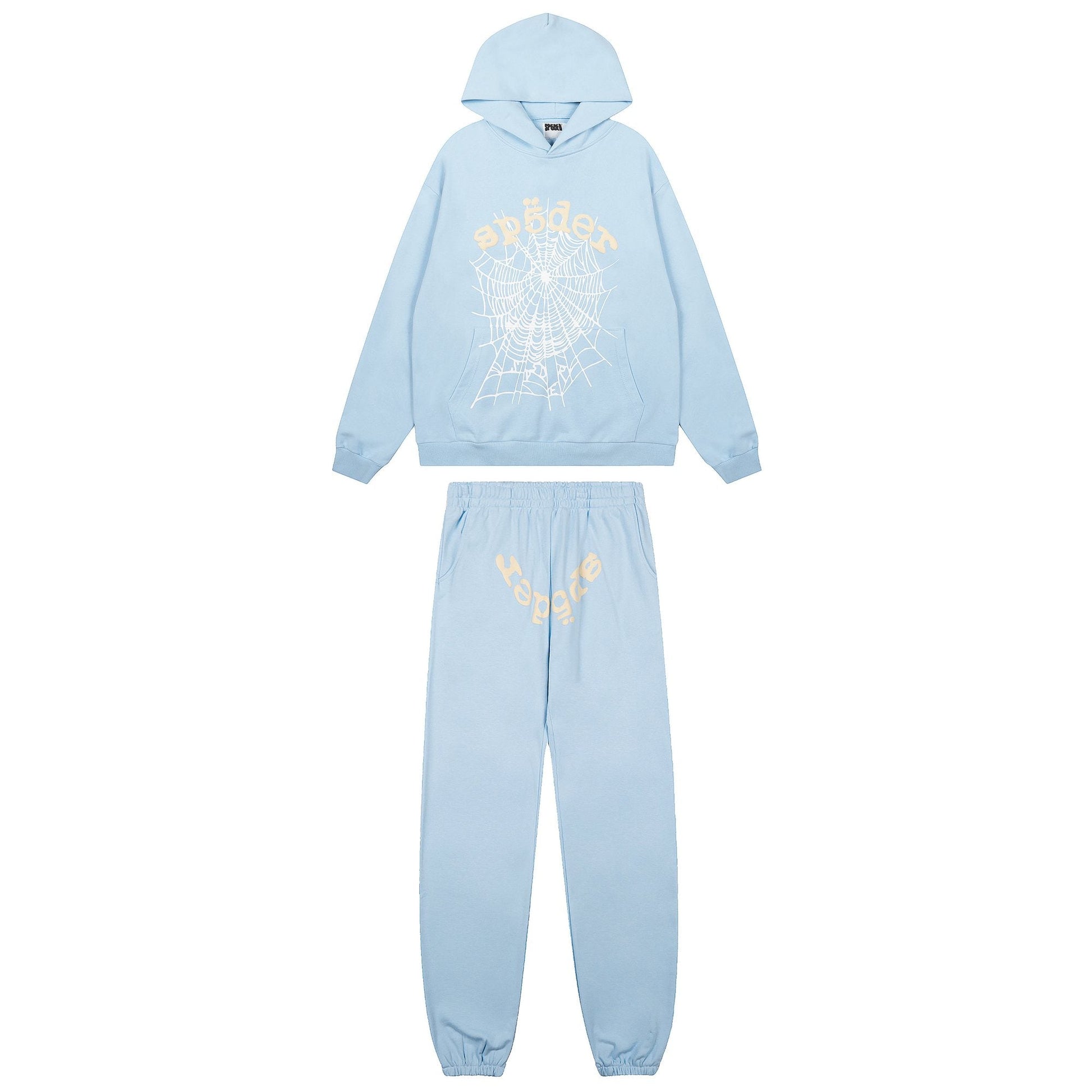Sp5der Light Blue Graphic Hoodie & Sweatpants Matching Set — hero