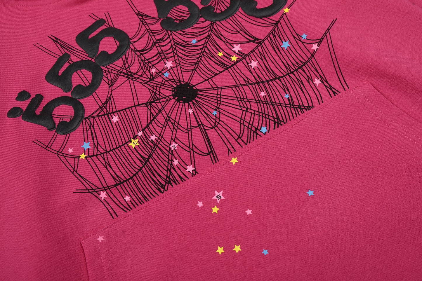 Sp5der Pink Spiderweb Graphic Hoodie & Sweatpants Matching Set — detail
