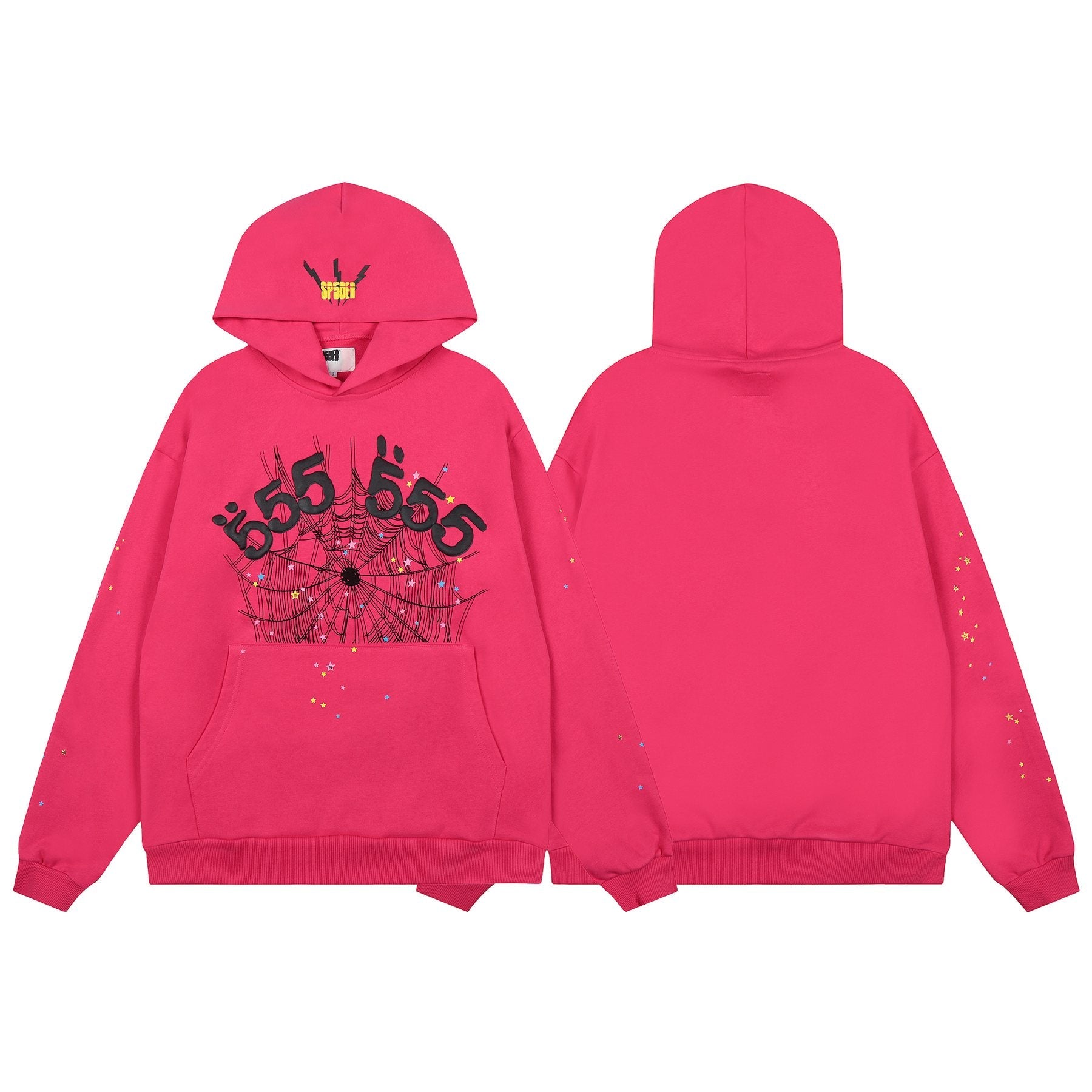 Sp5der Pink Spiderweb Graphic Hoodie & Sweatpants Matching Set — front