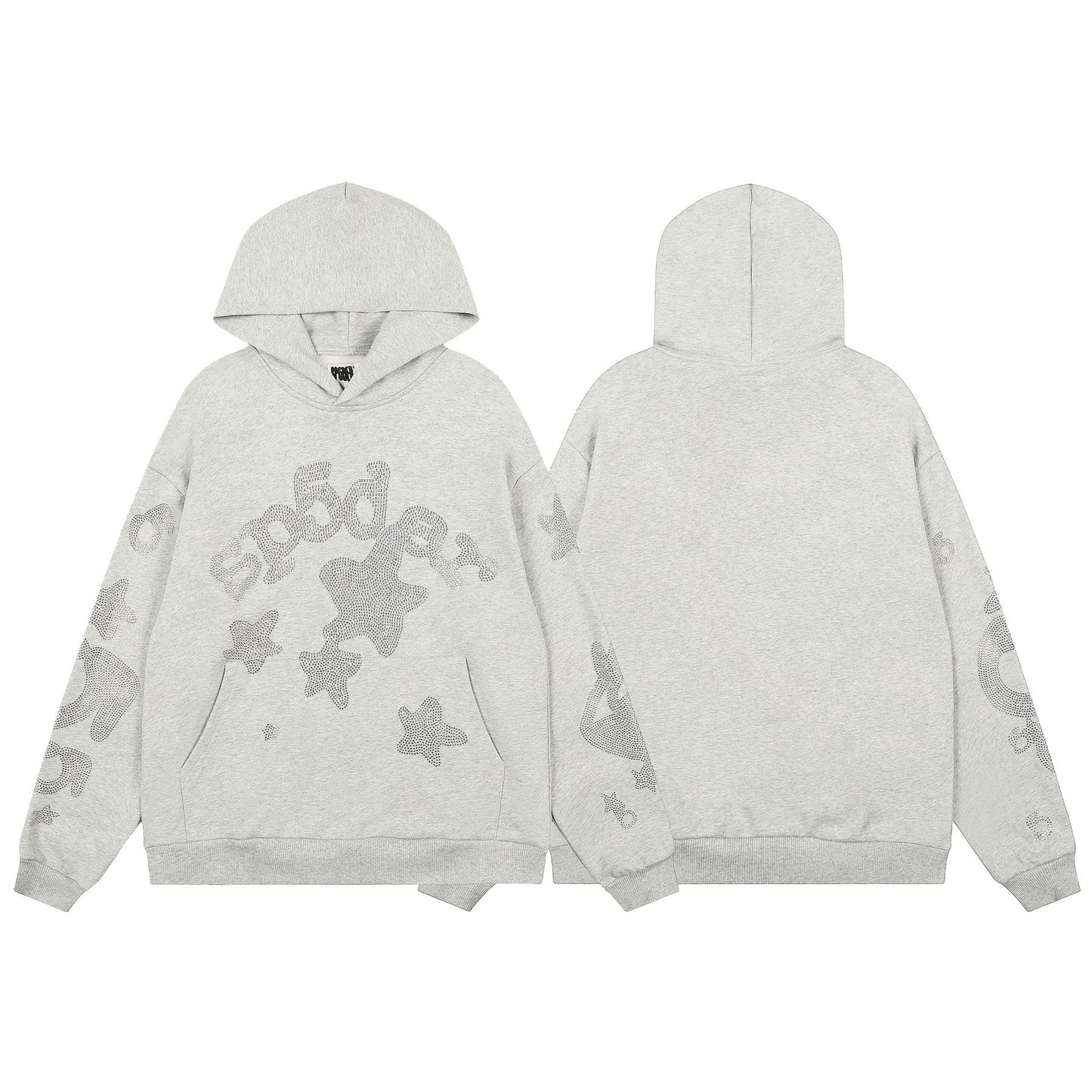 Sp5der Rhinestone Star Hoodie & Sweatpants Matching Set — front