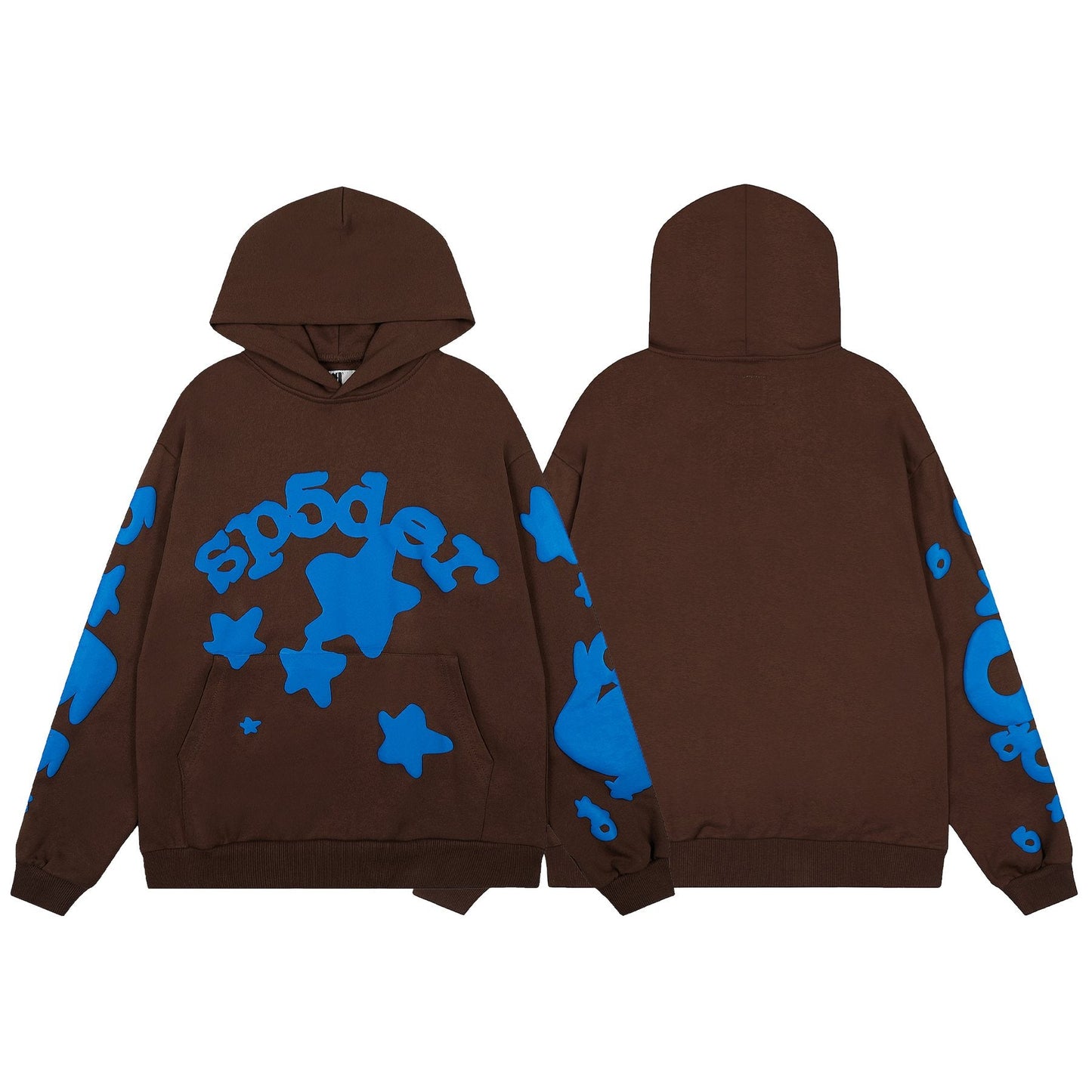 Sp5der Brown Blue Graphic Hoodie & Sweatpants Matching Set — front