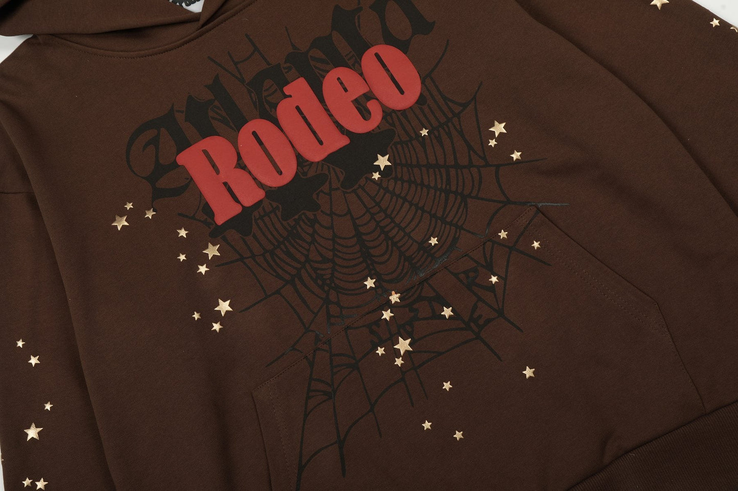 Sp5der Brown Western Spiderweb Graphic Hoodie — detail