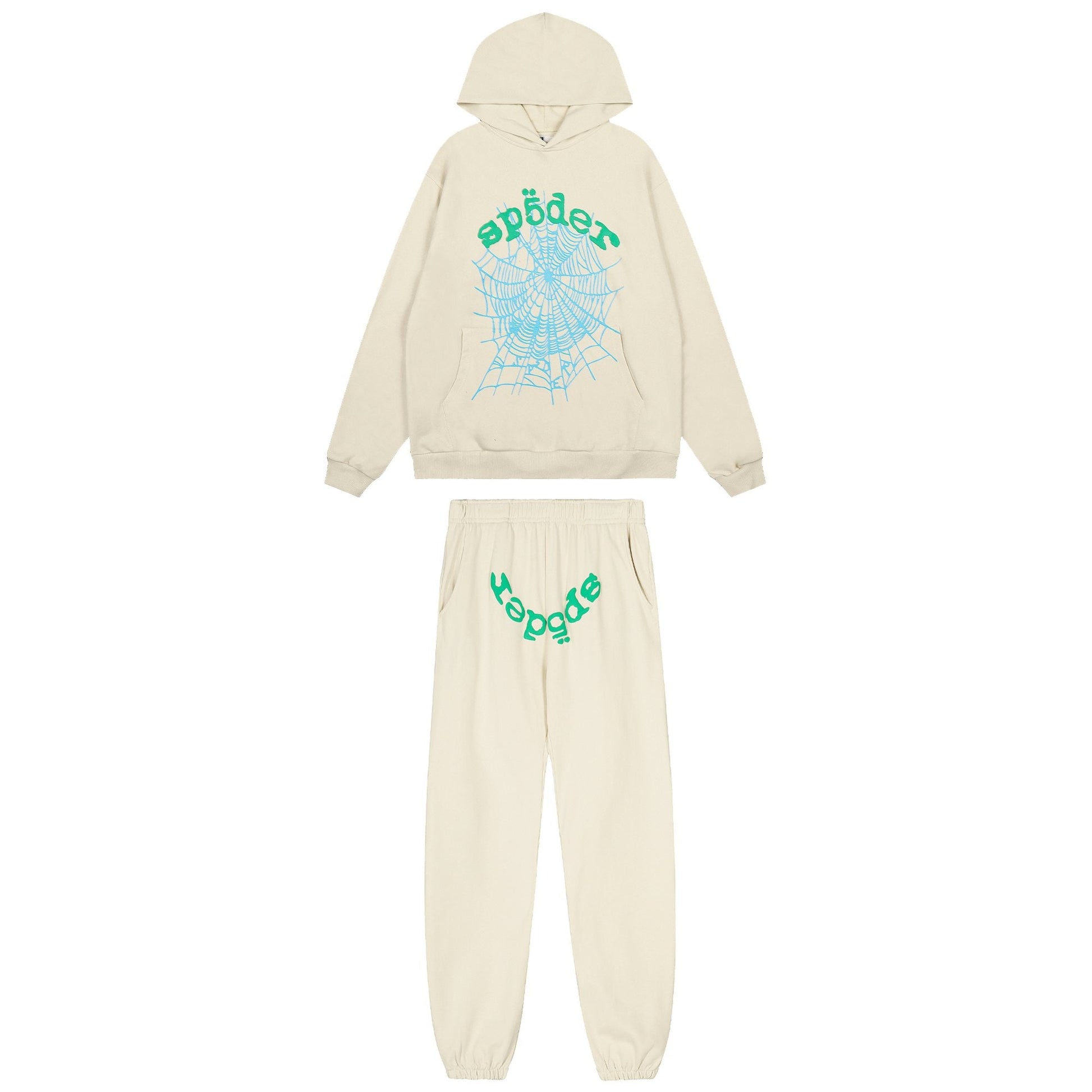 Sp5der Cream Graphic Hoodie & Sweatpants Matching Set — hero