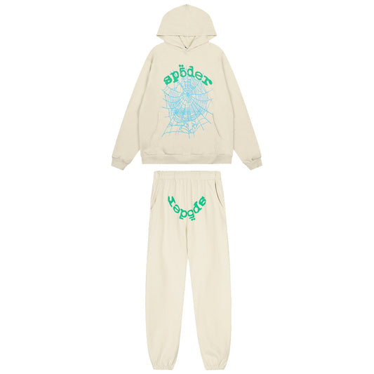 Sp5der Cream Graphic Hoodie & Sweatpants Matching Set — hero