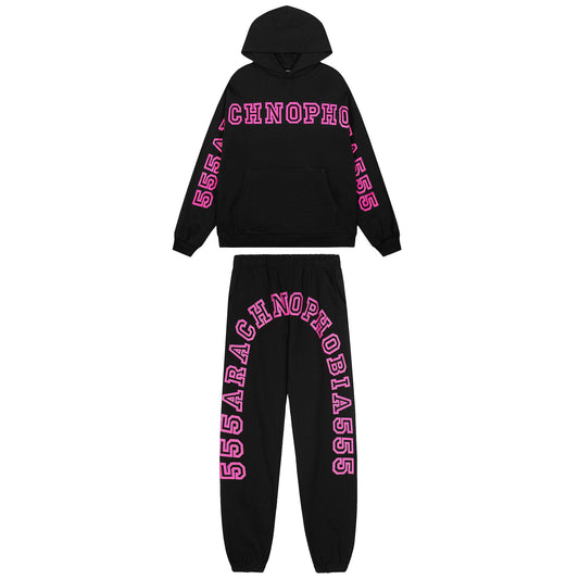 Sp5der Pink Lettering Hoodie & Jogger Matching Set — hero