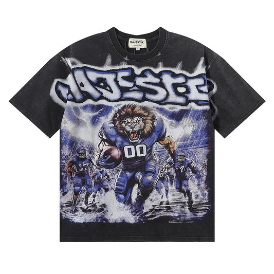MAJESTIK Lion Football Rhinestone Crop T-Shirt — hero