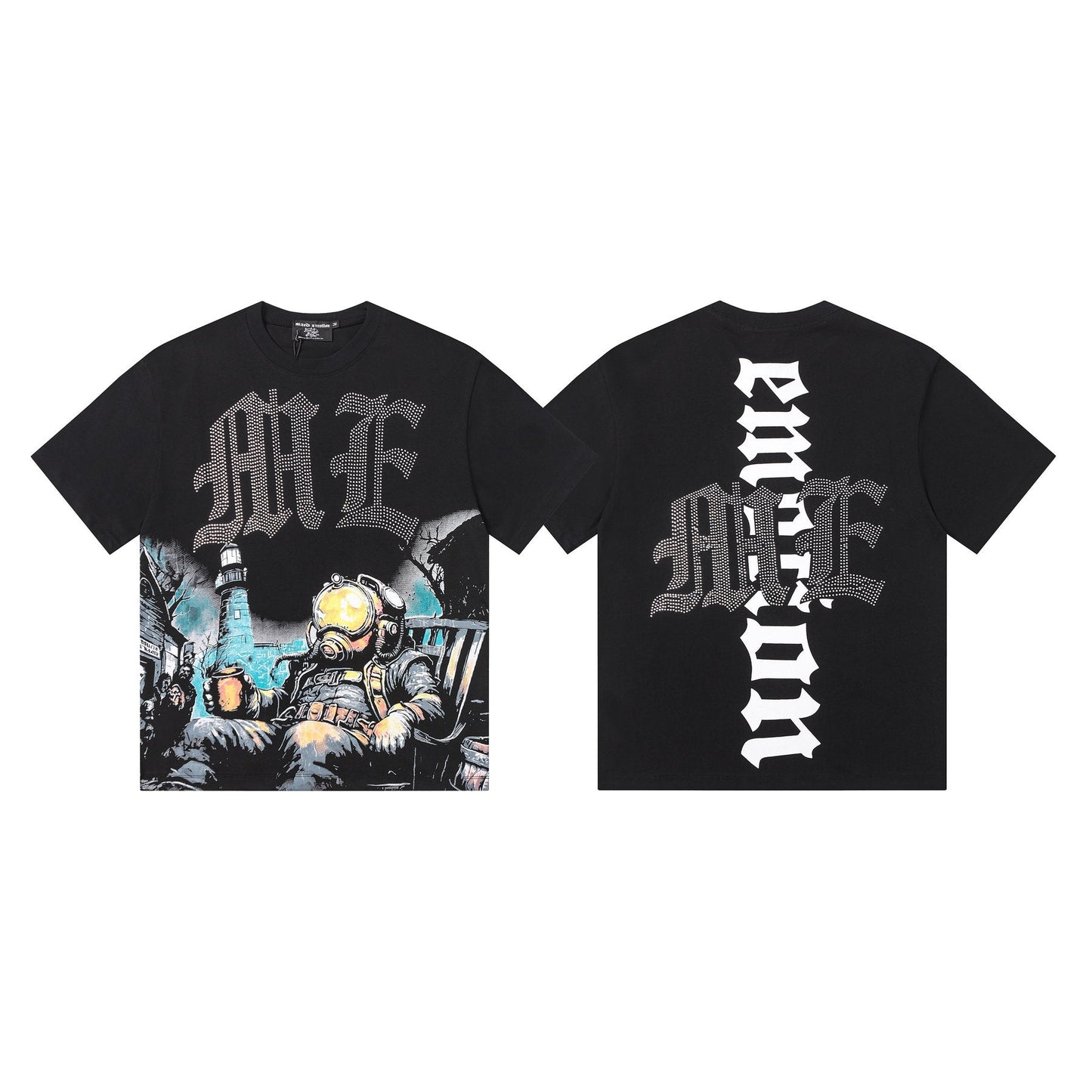 MIXED EMOTION Rhinestone-Style Graphic T-Shirt — front