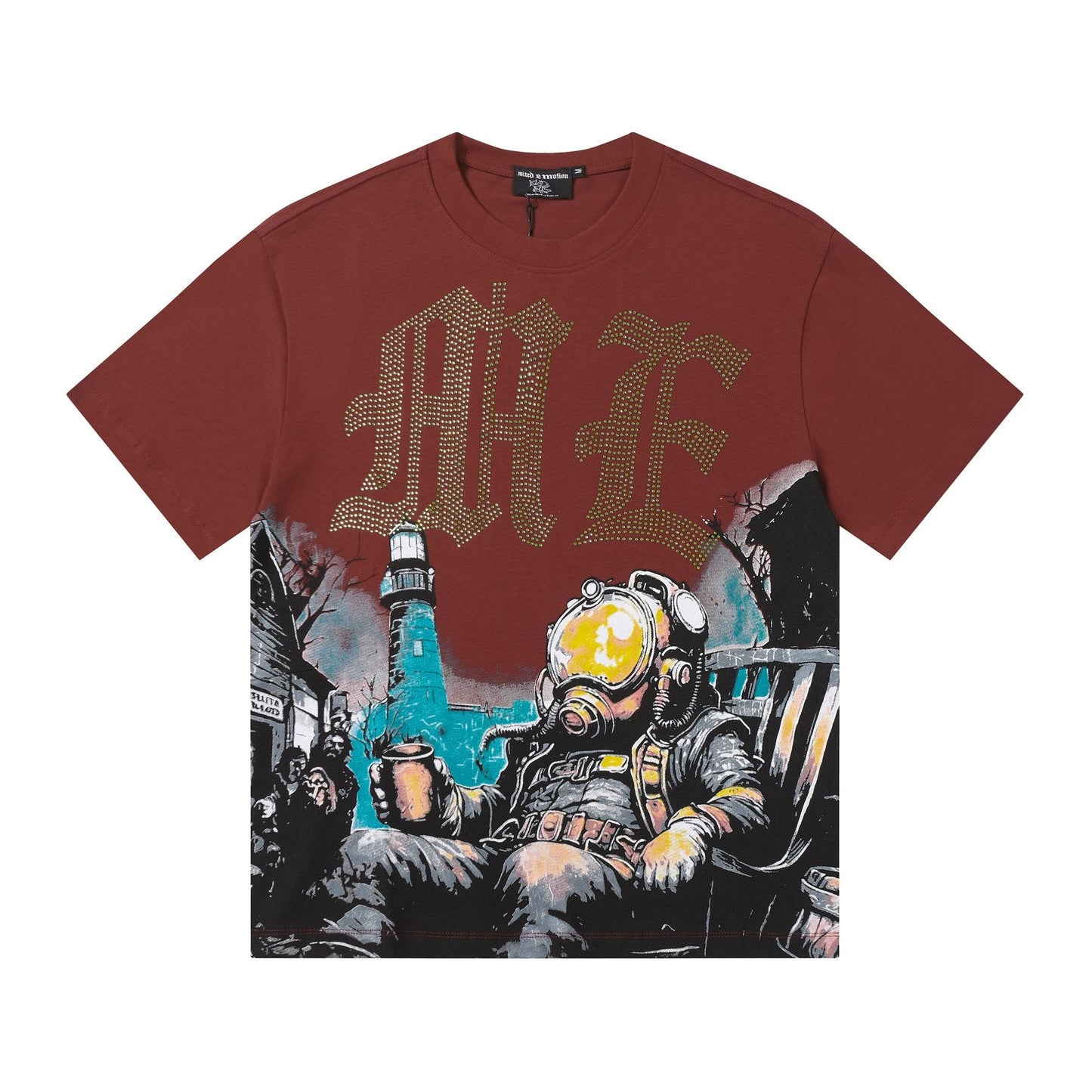 MIXED EMOTION Rhinestone-Style Graphic T-Shirt — front