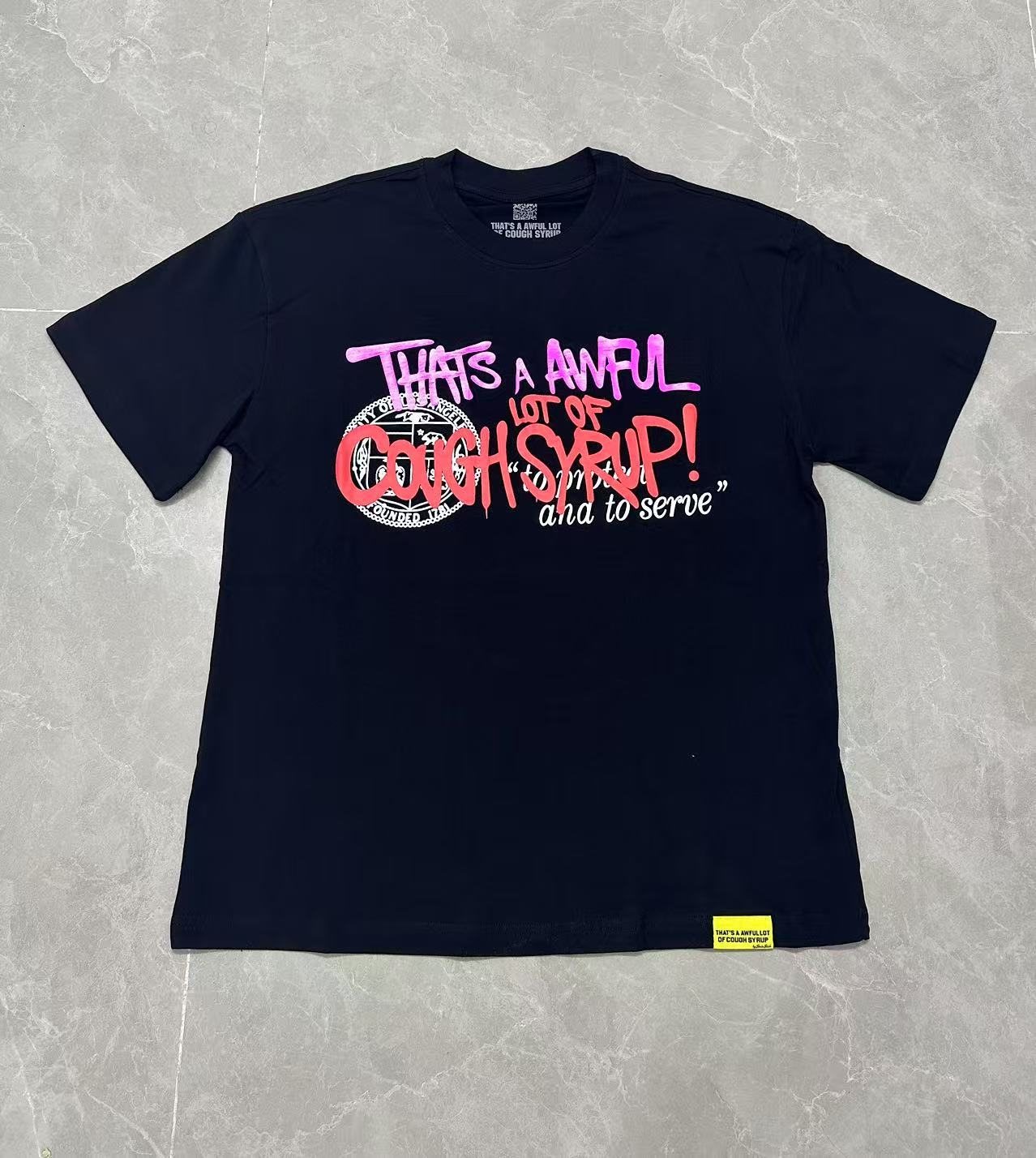 THAT'S A AWFUL LOT OF COUGH SYRUP Black Graphic T-Shirt — front