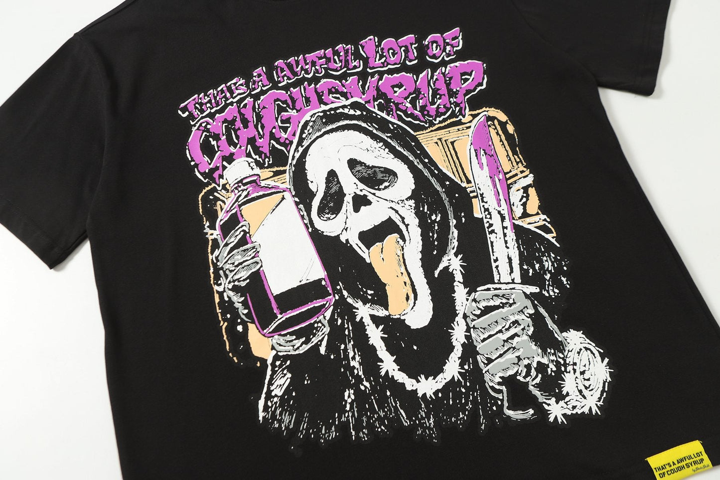 THAT'S A AWFUL LOT OF COUGH SYRUP Black Front & Back Graphic T-Shirt — detail