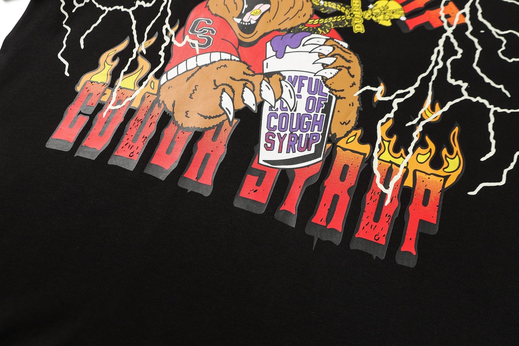 THAT'S A AWFUL LOT OF COUGH SYRUP Bear Lightning Graphic T-Shirt — detail