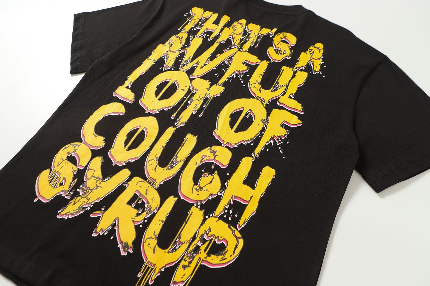 THAT'S A AWFUL LOT OF COUGH SYRUP Distressed Graphic T-Shirt — detail