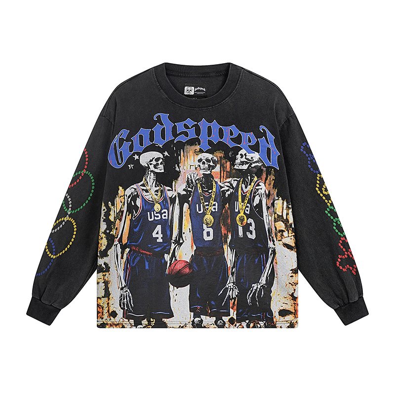Godspeed Washed Black Graphic Long-Sleeve T-Shirt — hero