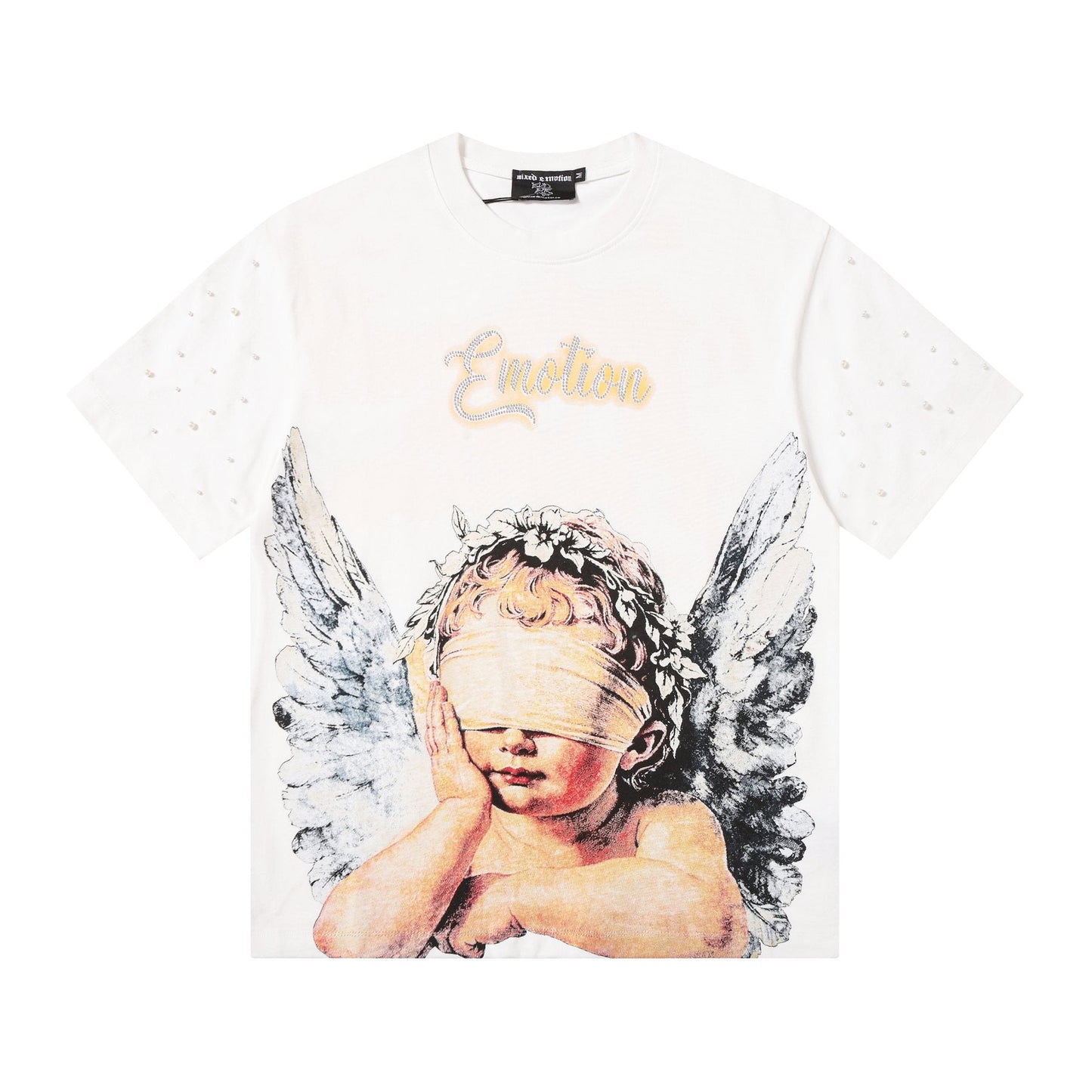 MIXED EMOTION Angel Graphic Pearl-Sleeve T-Shirt — front