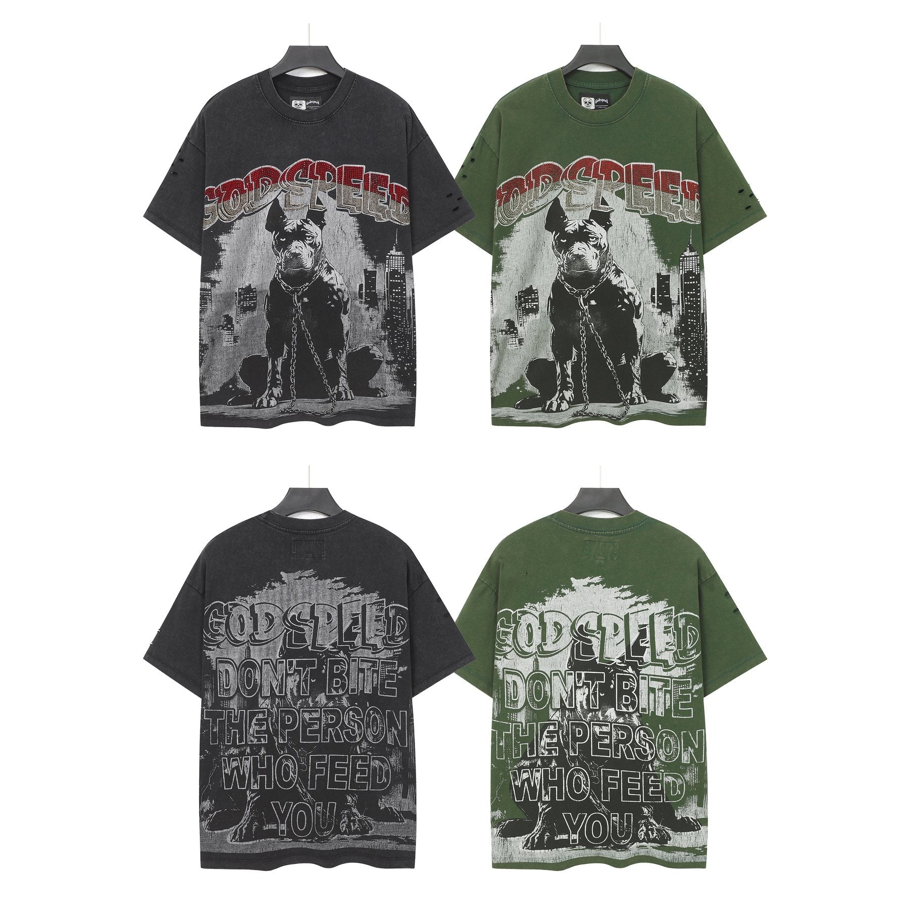 Godspeed Dog Graphic Distressed Sleeve T-Shirt — comparison