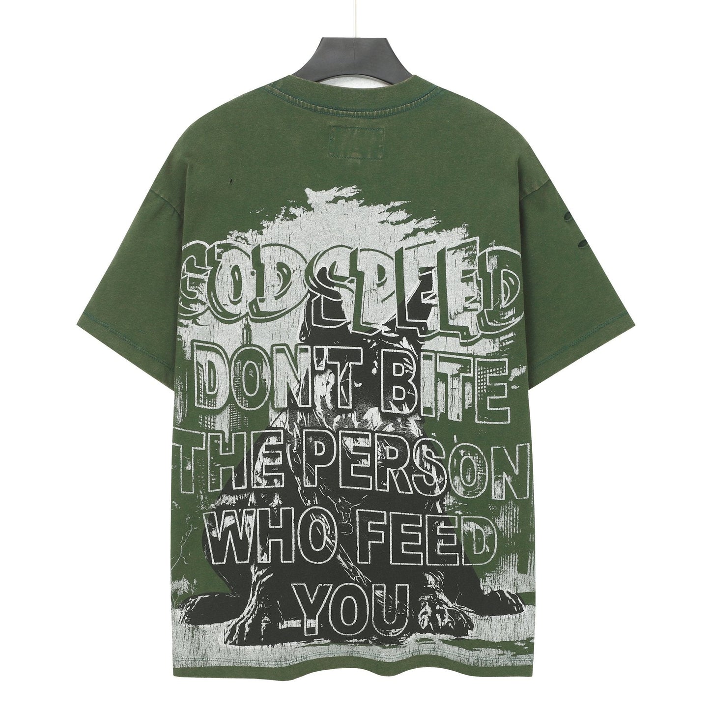Godspeed Dog Graphic Distressed Sleeve T-Shirt — back