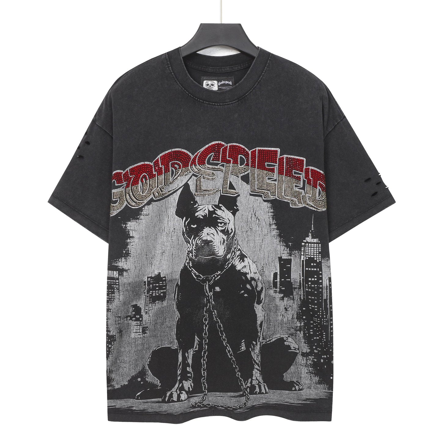 Godspeed Dog Graphic Distressed Sleeve T-Shirt — hero