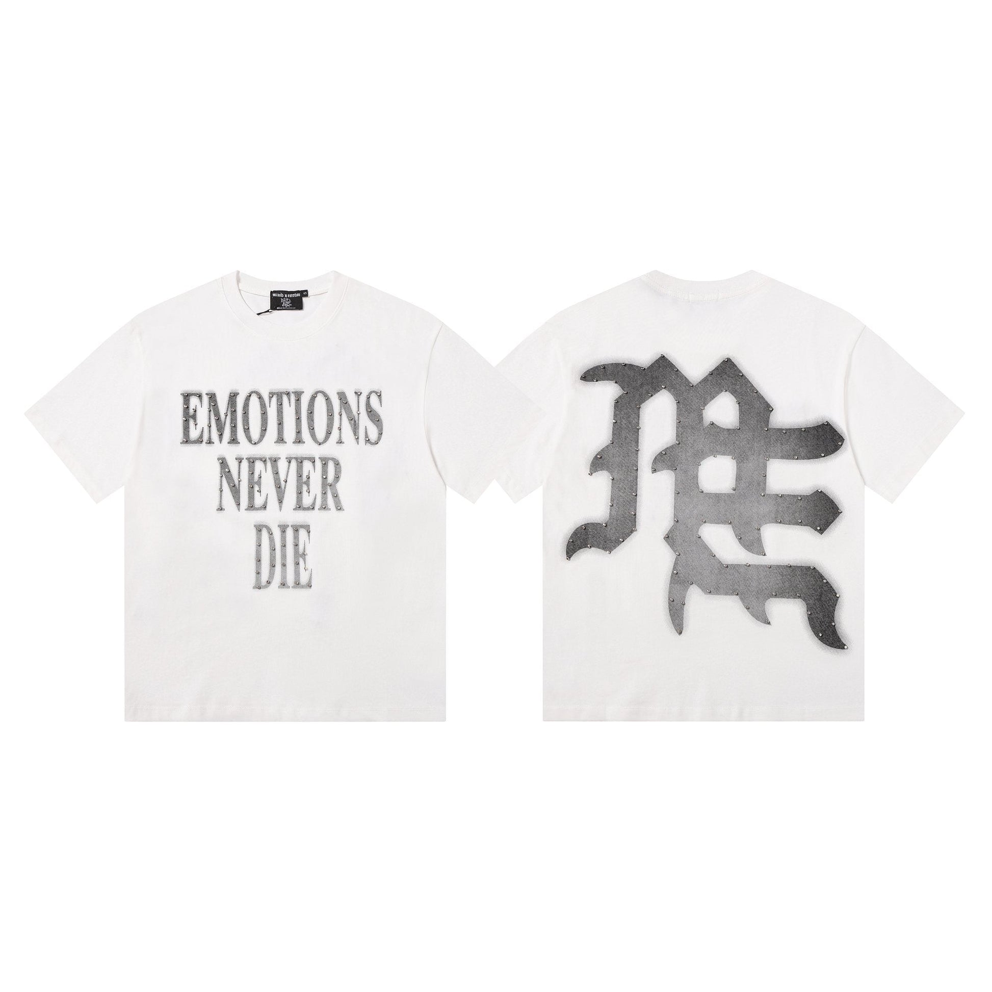 MIXED EMOTION Front Text & Back Logo T-Shirt — hero